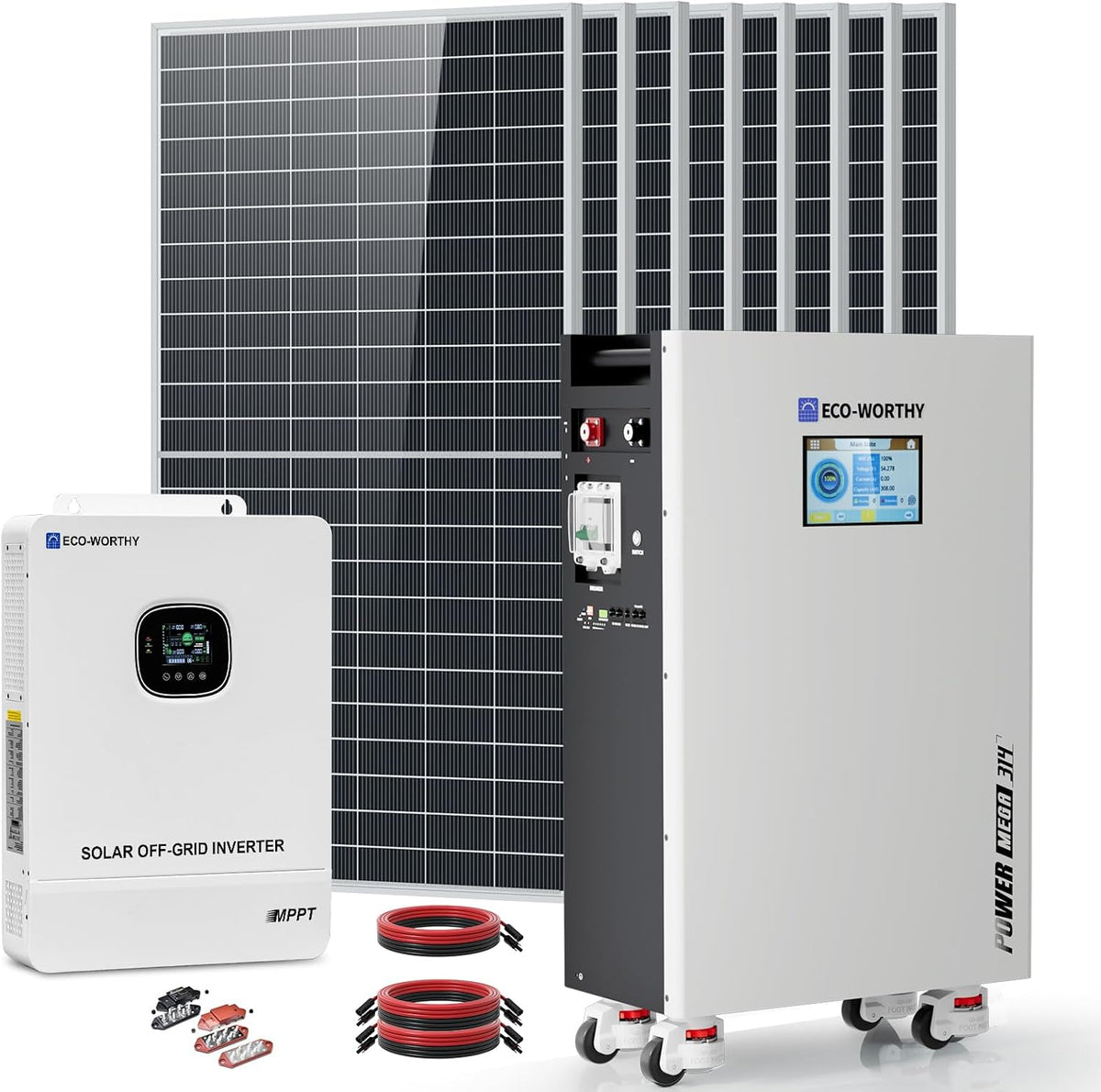 ECO-WORTHY Kit completo de panel solar fuera de la red de salida de 10000 W para el hogar | 10KW 120V/240V Salida inversor de fase dividida | 48V 314Ah16.1kWh Almacenamiento de energía de alta capacidad | Panel solar fotovoltaico de 4720 vatios