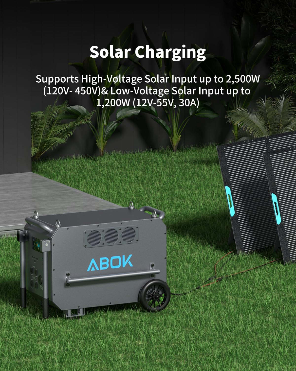ABOK Ark7200 - Estación de energía portátil + 2 paneles solares de 200 W, salida de CA de 120/240 V 7200 W, batería doméstica LiFePO4 de 9792 Wh, generador solar para operación forestal, sitio de