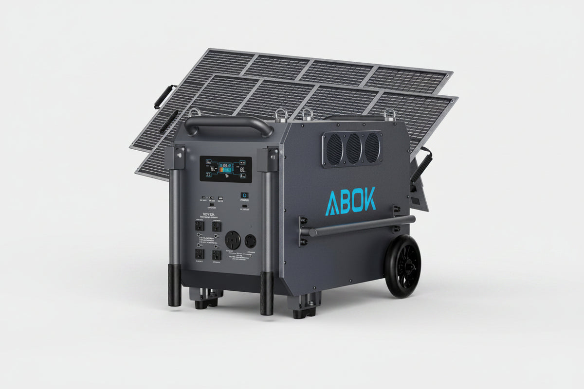 ABOK Ark7200 - Estación de energía portátil + 2 paneles solares de 200 W, salida de CA de 120/240 V 7200 W, batería doméstica LiFePO4 de 9792 Wh, generador solar para operación forestal, sitio de